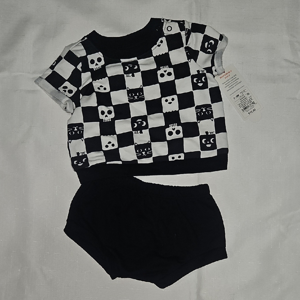 Cat & Jack Black and White Checkered Baby Halloween Outfit